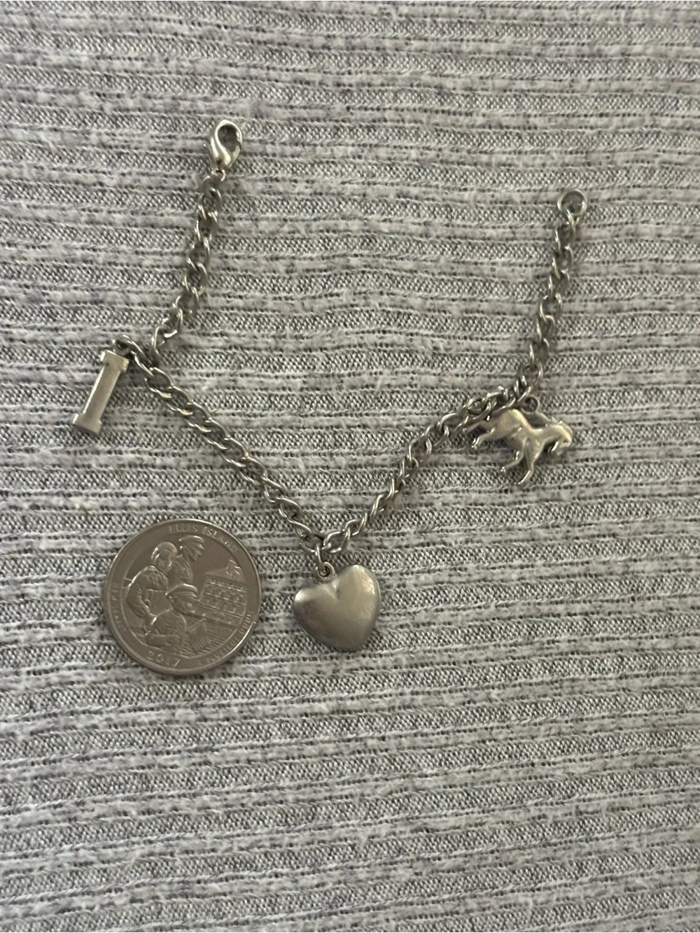 Equestrian theme silver tone “I love horses” kids chain bracelet